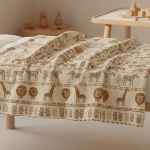 Decorative Tribal Border Safari ID1243 Fleece Blanket