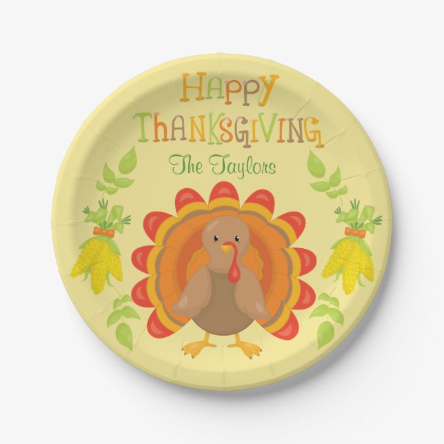 Decorative Turkey Thanksgiving Dinner Paper Plates (Front)