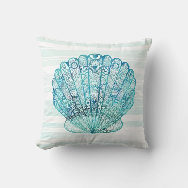 Decorative Turquoise Seashell Pillow (Front)