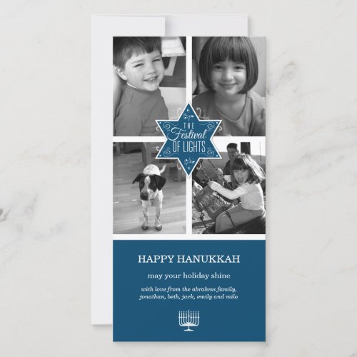 Decorative Typography Blue Star Hanukkah Holiday Card