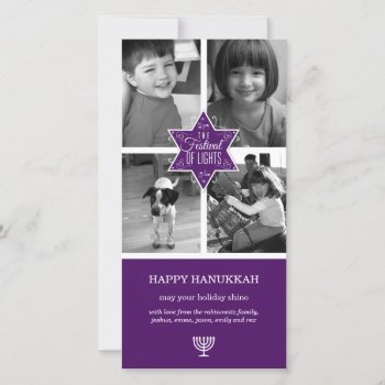 Decorative Typography Purple Star Hanukkah Holiday Card by mishpocha at Zazzle