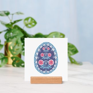 Decorative Ukraine Egg Art, Blue and Red Print 