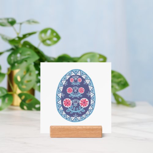 Decorative Ukraine Egg Art Blue and Red Print  Holder