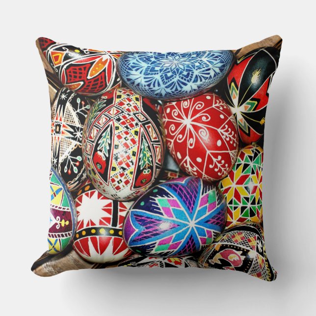 Decorative Ukrainian Easter Eggs Throw Pillow (Front)