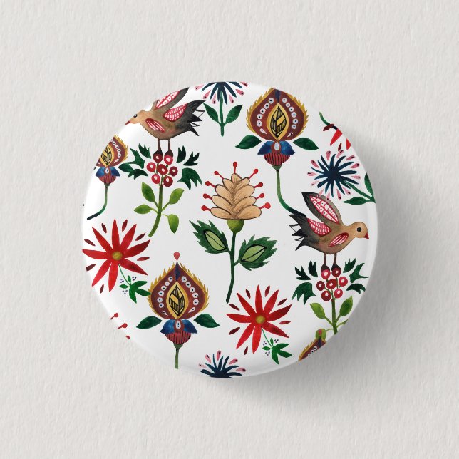Decorative Ukrainian Flowers Button (Front)