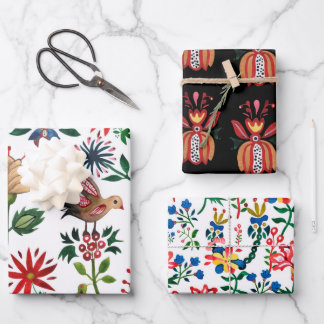 Decorative Ukrainian Flowers Wrapping Paper Sheets