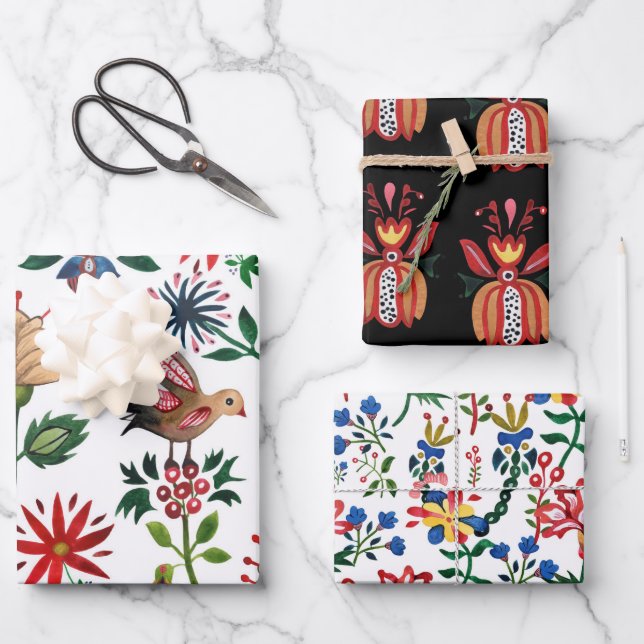 Decorative Ukrainian Flowers Wrapping Paper Sheets (Front)