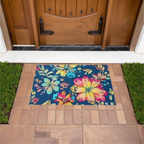 Decorative Vibrant Boho Floral Bohemian Flower Doormat