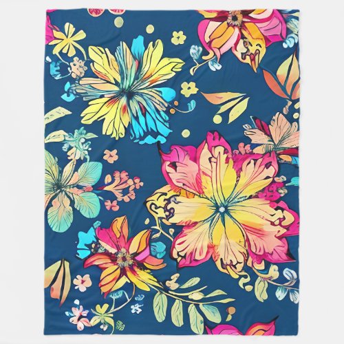 Decorative Vibrant Boho Floral Bohemian Flower Fleece Blanket