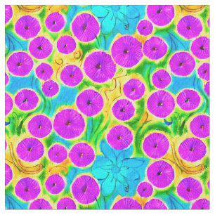 Decorative vibrant flower garden Purple Cute  Fabric