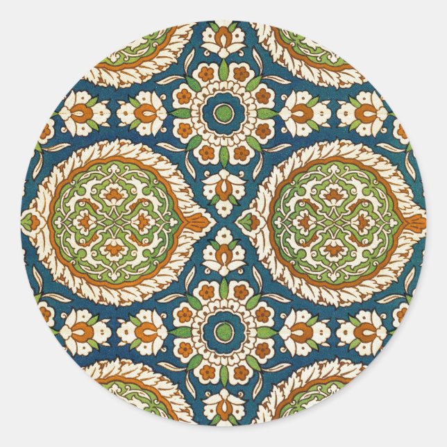 Decorative Vintage Arabic Floral Pattern Classic Round Sticker (Front)