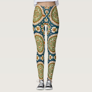 Decorative Vintage Arabic Floral Pattern Leggings