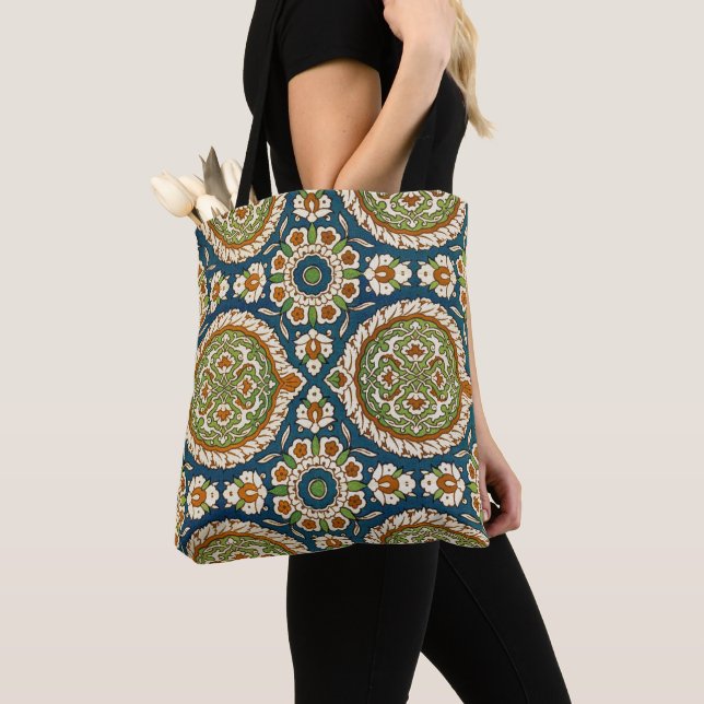 Decorative Vintage Arabic Floral Pattern Tote Bag (Close Up)