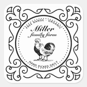 decorative vintage border family chicken farm square sticker