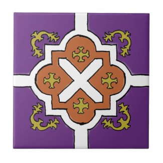 Decorative Violet/Orange/Olive Spanish Style tile