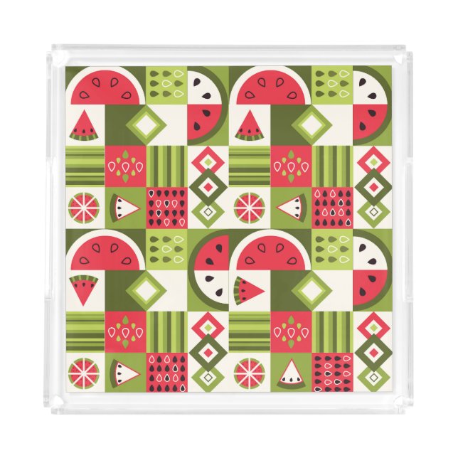 Decorative Watermelon Elements Art Print Acrylic Tray (Front)