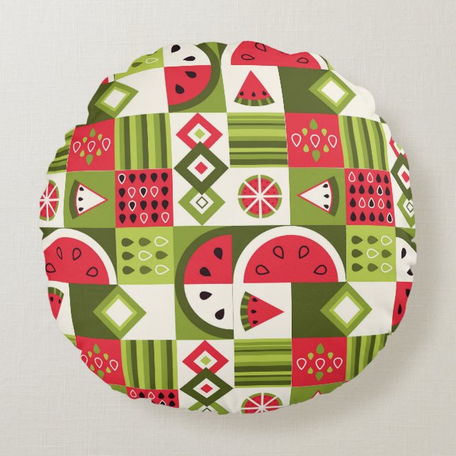 Decorative Watermelon Elements Art Print Round Pillow (Front)