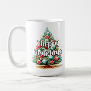 Decorative Whimsical Happy Holidays Christmas Tree Coffee Mug