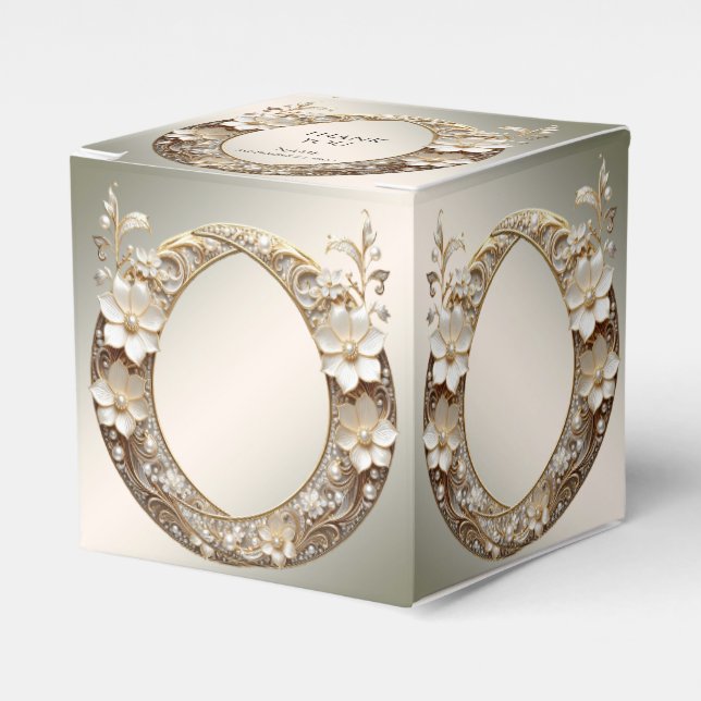 Decorative White Floral Favor Box (Front Side)