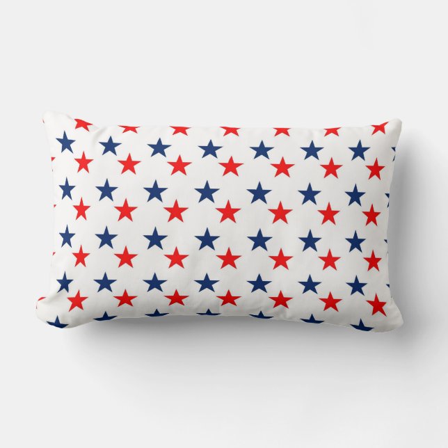 Decorative White Red Blue Stars Lumbar Pillow (Front)