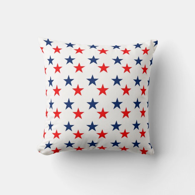Decorative White Red Blue Stars Throw Pillow (Front)