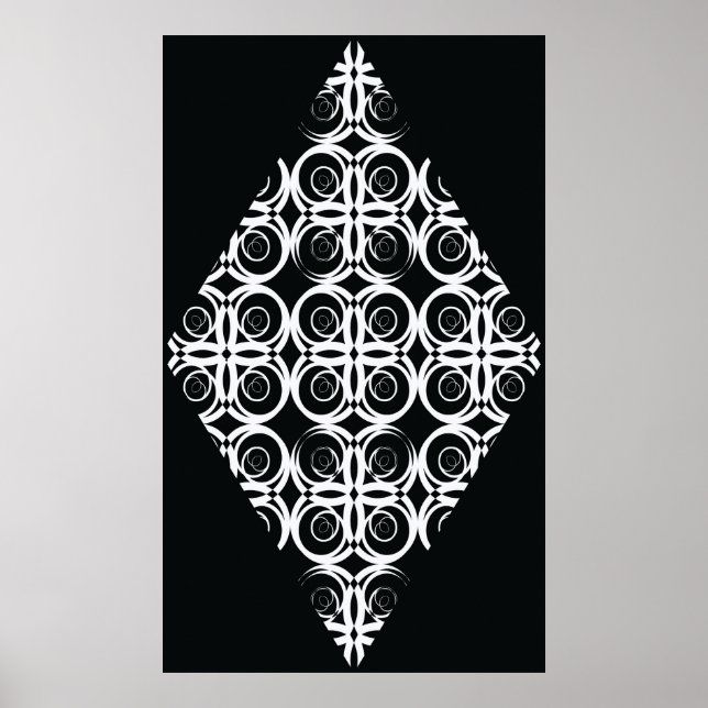 decorative white rhombus on black background poster (Front)