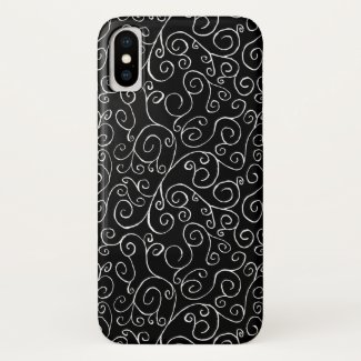 Decorative White Scrolling Curves on Black iPhone X Case