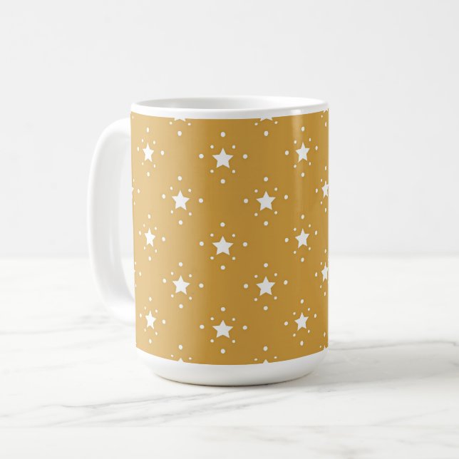 Decorative White Stars on Gold Background Mug (Front Left)
