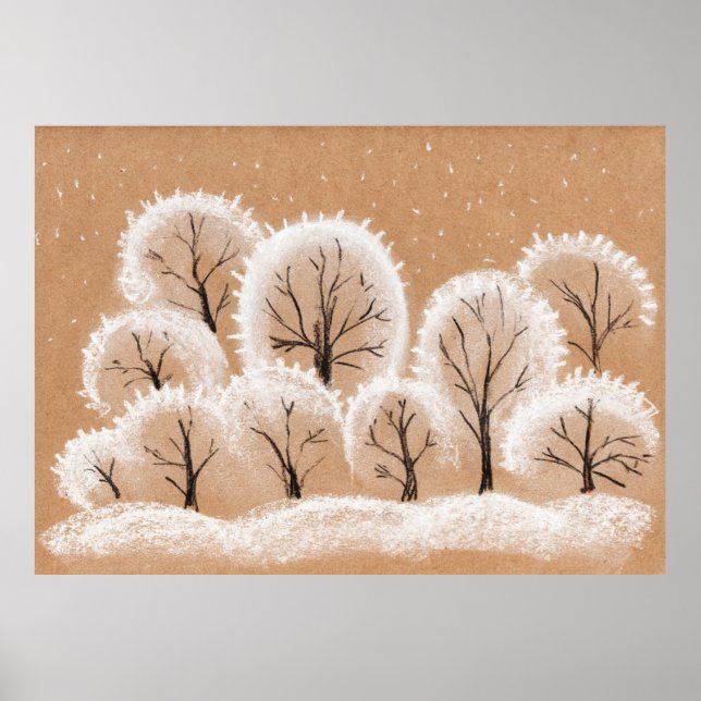 Decorative white trees. Winter branches. A hand-dr Poster (Front)