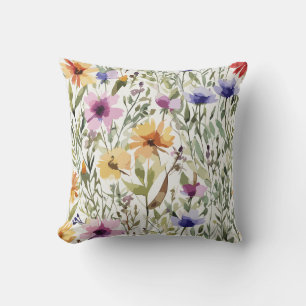 Decorative Wildflower Watercolor Throw Pillow