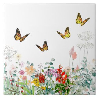 Decorative Wildflowers and Butterflies 