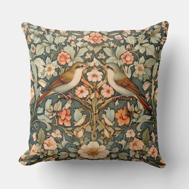 Decorative William Morris Birds Throw Pillow (Front)