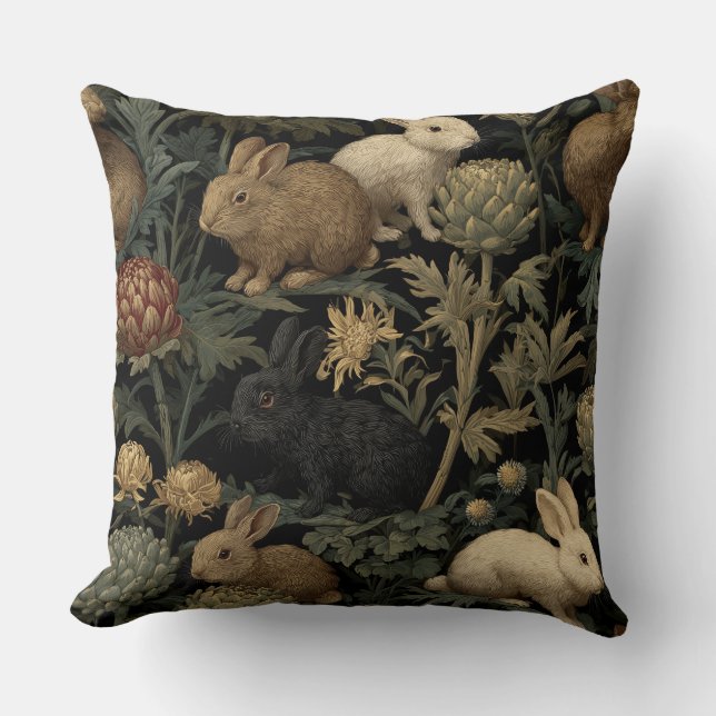 Decorative William Morris Bunnies Throw Pillow (Front)