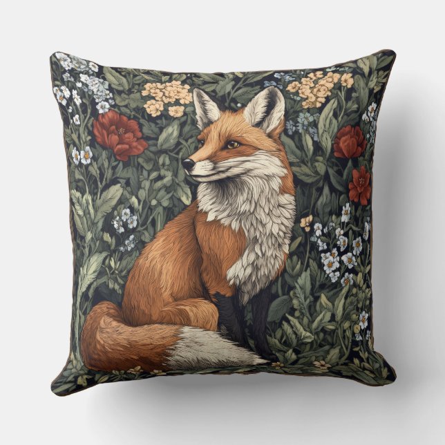 Decorative William Morris Style Wolf Throw Pillow (Back)