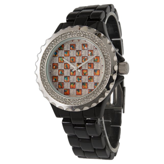 Decorative Women's-Rhinestone-Black-Enamel-Watch Watch (Angled)