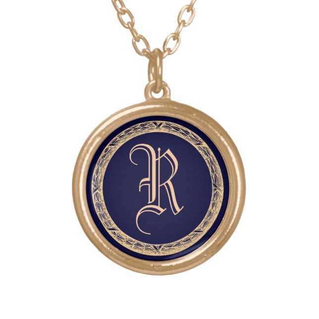 Decorative Wreath Customizable Monogram Gold Plated Necklace (Front)