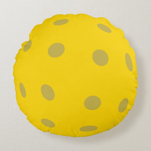 Decorative Yellow Pickleball Gift Round Pillow (Front)