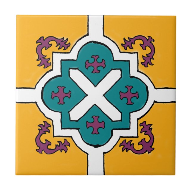 Decorative Yellow/Violet/Blue Spanish Style tile (Front)