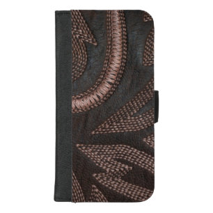 Decoratively Sewn Brown Vintage Leather Pattern iPhone 8/7 Plus Wallet Case