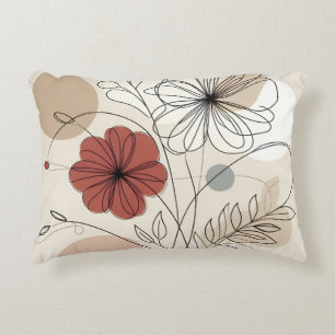 Decorous Minimalist Floral Terracotta & Neutrals Accent Pillow
