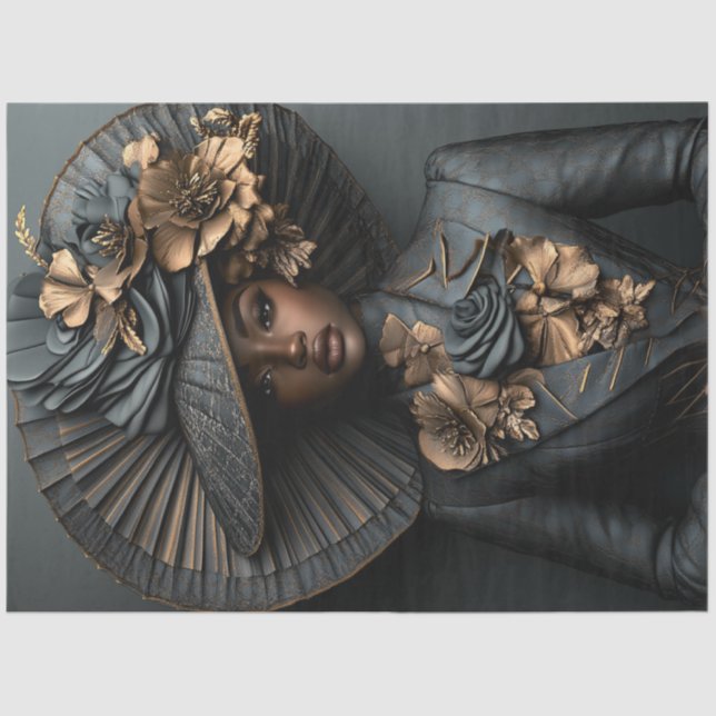 Decouapge Black Woman Graceful Vintage Sophisted  Tissue Paper (Front)