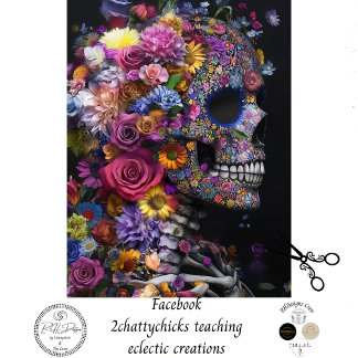 Decoupag3 Skull Bright Flowers Mixed Media Tissue Paper