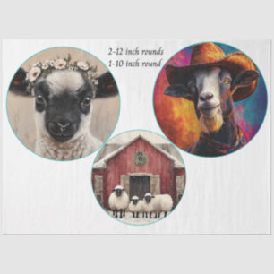 Decoupage 12 & 10" Round Farm Animals Tissue Paper