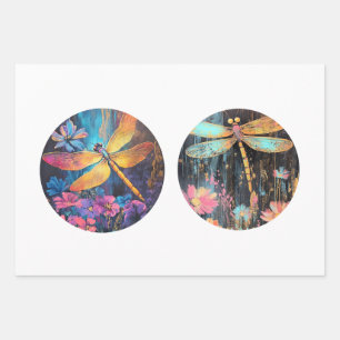 Decoupage 12" Circle Rounds Dragonfly Floral Wrapping Paper Sheets