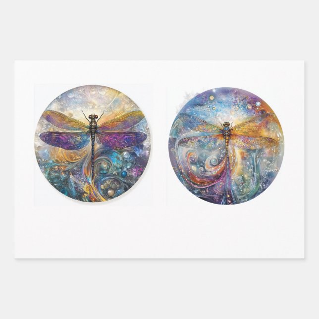Decoupage 12" Circular Rounds Dragonflies  Wrapping Paper Sheets (Front)
