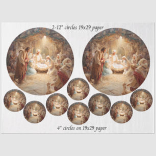 Decoupage 12" Nativity Scene Circles & 8 Coasters Tissue Paper
