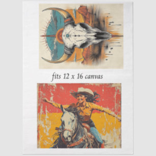 Decoupage 12x16 Cowgirl Roper & Skull Design  Tissue Paper