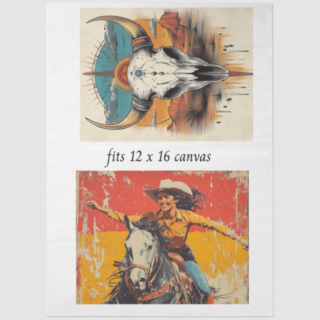 Decoupage 12x16 Cowgirl Roper & Skull Design  Tissue Paper (Front)