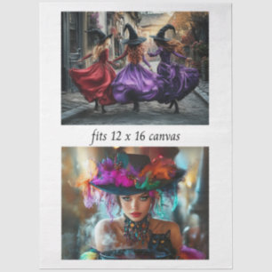 Decoupage 12x16 Whimsical Witches Festive Mystical Tissue Paper