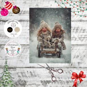 Decoupage 2 Children Laughing & Sledding Snow Fall Tissue Paper